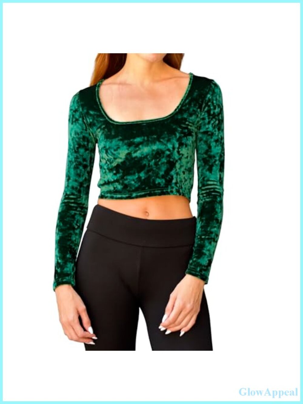 Women's Crushed Velvet Square Neck Long Sleeve Cropped Fitted Top